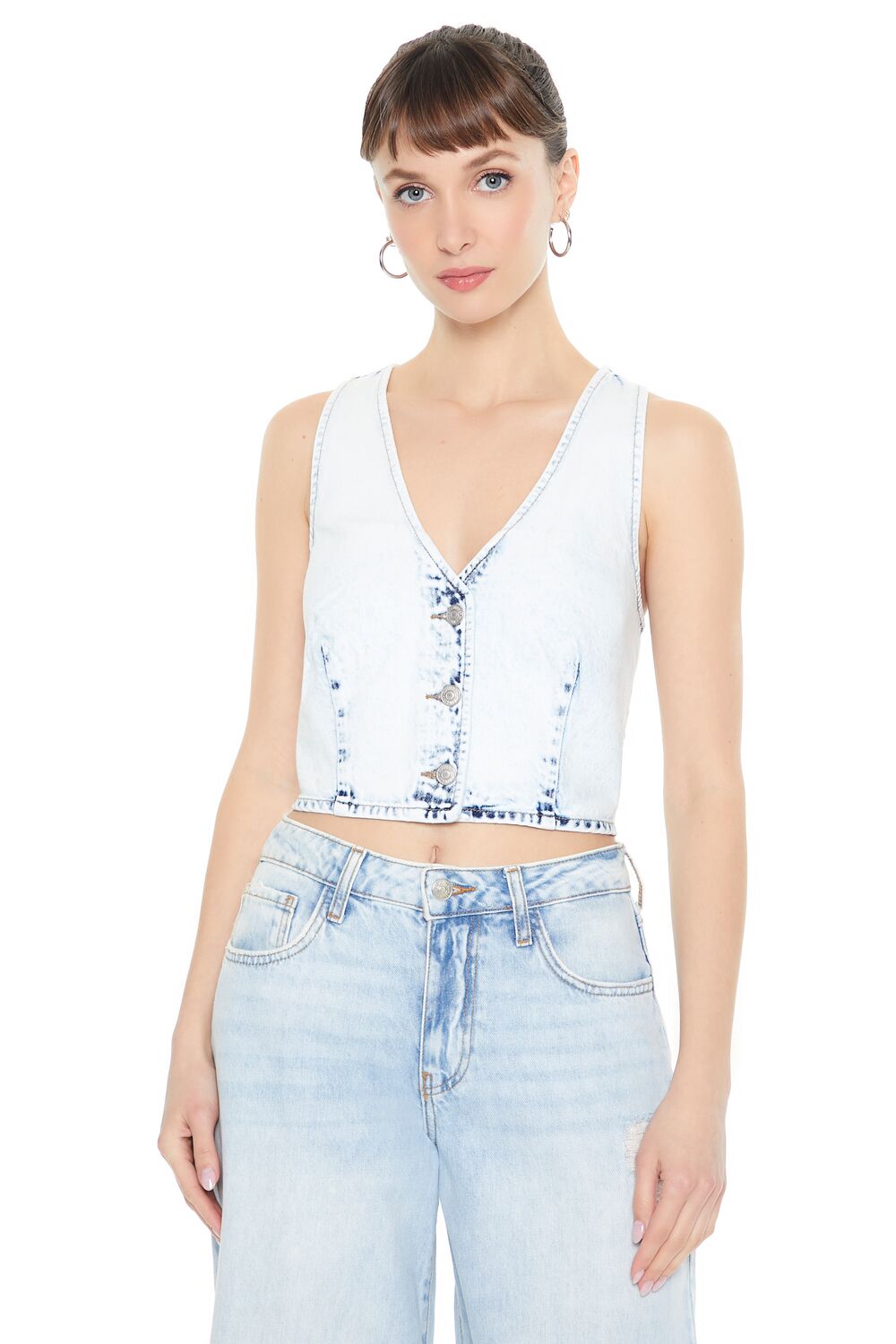 Cropped Bleach Wash Vest