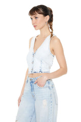 Cropped Bleach Wash Vest