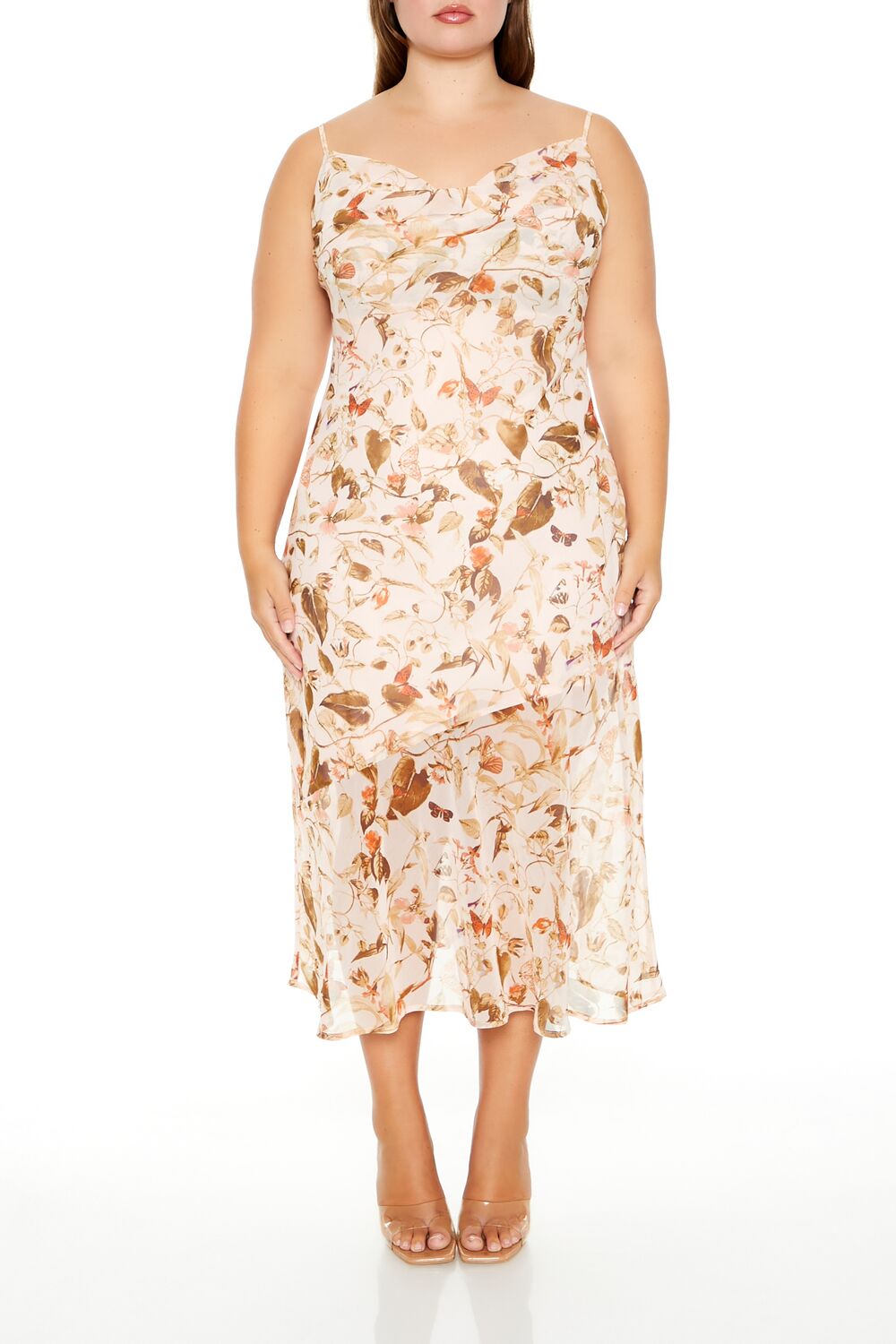 Plus Size Chiffon Floral Print Midi Dress