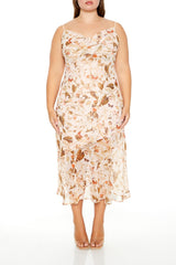 Plus Size Chiffon Floral Print Midi Dress