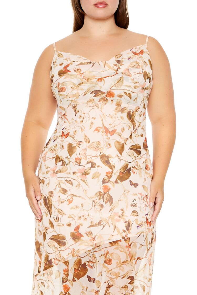 Plus Size Chiffon Floral Print Midi Dress