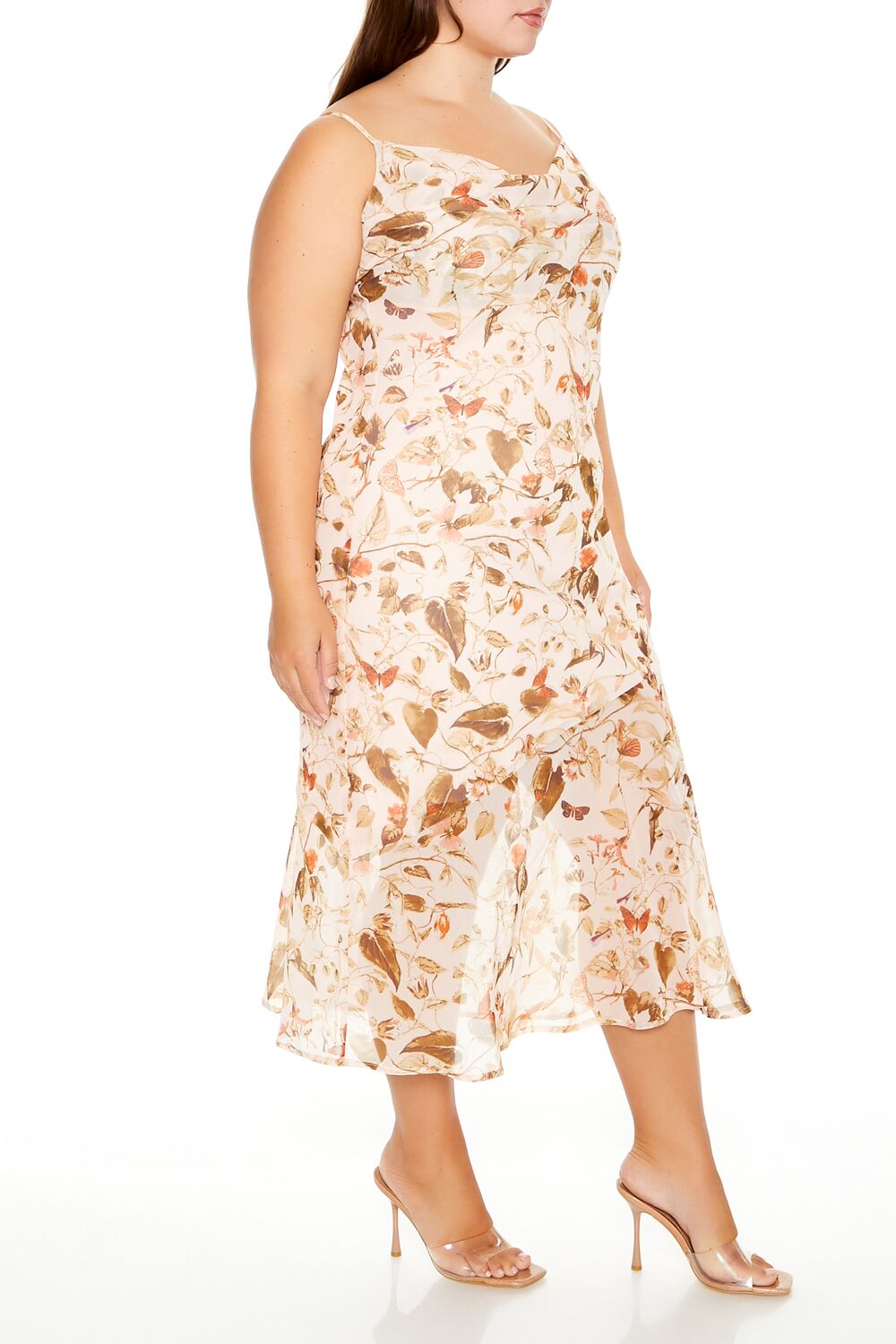 Plus Size Chiffon Floral Print Midi Dress