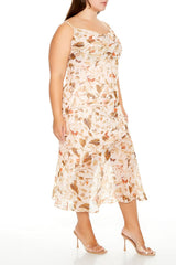 Plus Size Chiffon Floral Print Midi Dress