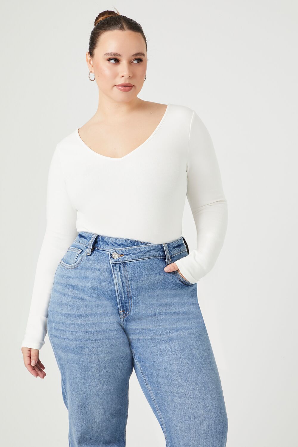 Plus Size Fitted V-Neck Bodysuit