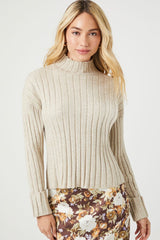 Rib-Knit Mock Neck Sweater