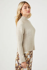 Rib-Knit Mock Neck Sweater