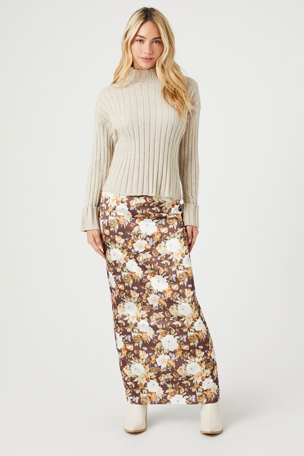 Rib-Knit Mock Neck Sweater