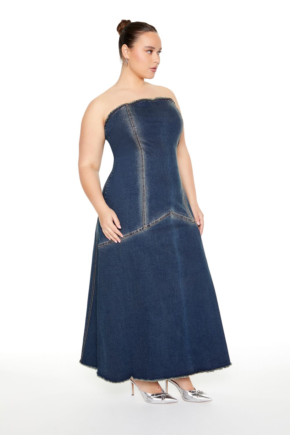 Plus Size Strapless Denim Maxi Dress