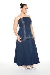 Plus Size Strapless Denim Maxi Dress