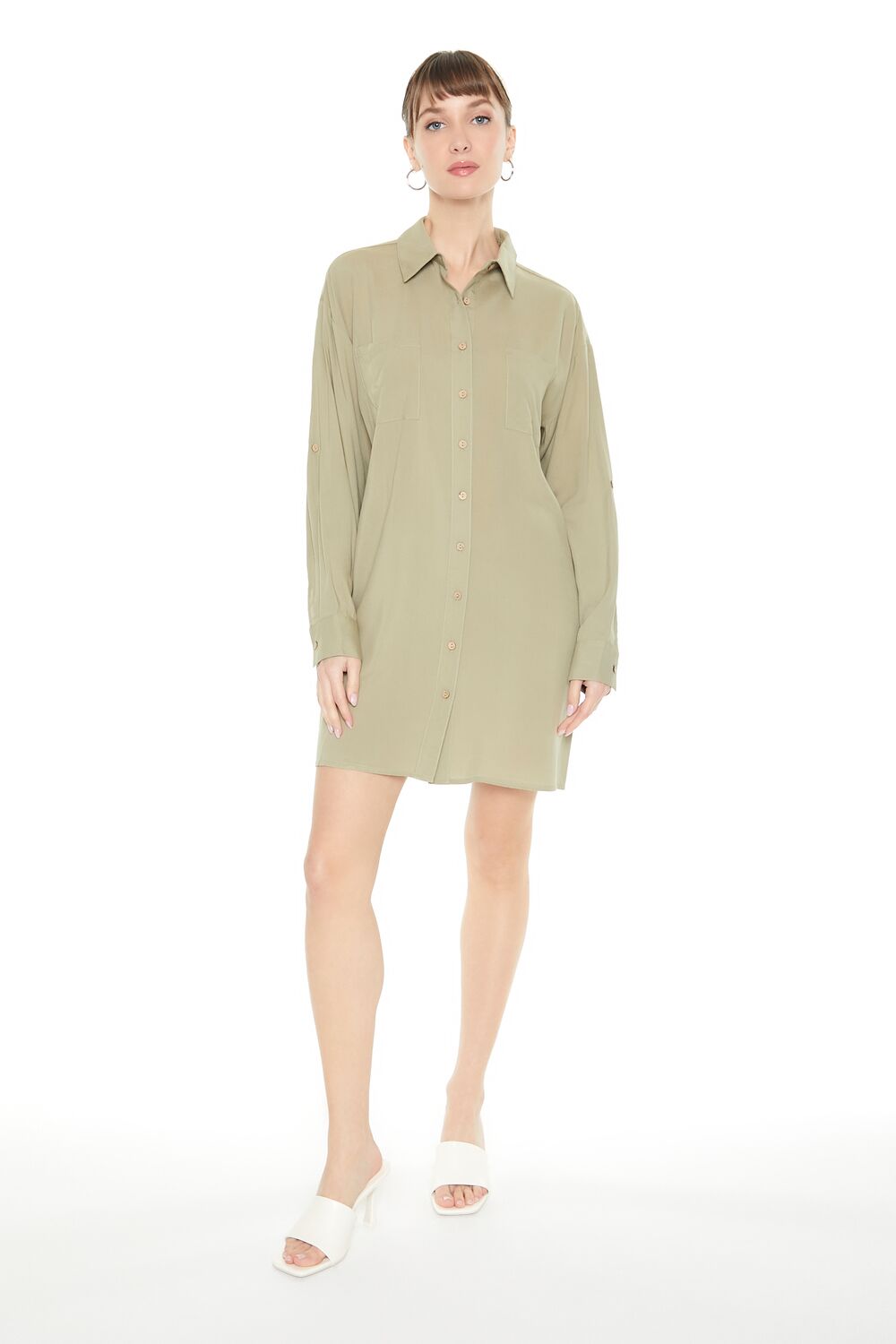 Drop-Sleeve Shift Shirt Dress