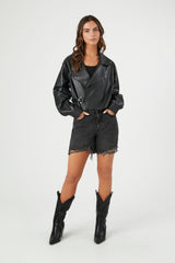 Cropped Faux Leather Jacket