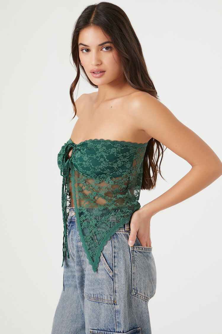 Lace Strapless Split-Hem Top
