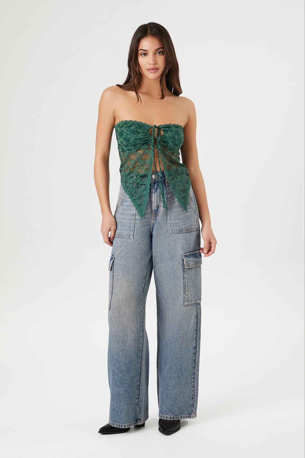 Lace Strapless Split-Hem Top