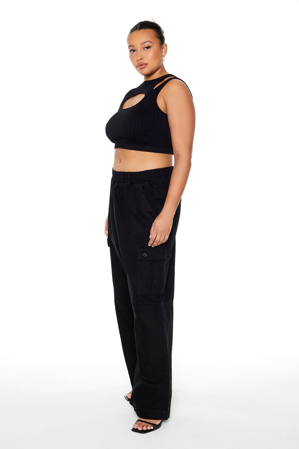 Plus Size Twill Wide-Leg Cargo Pants