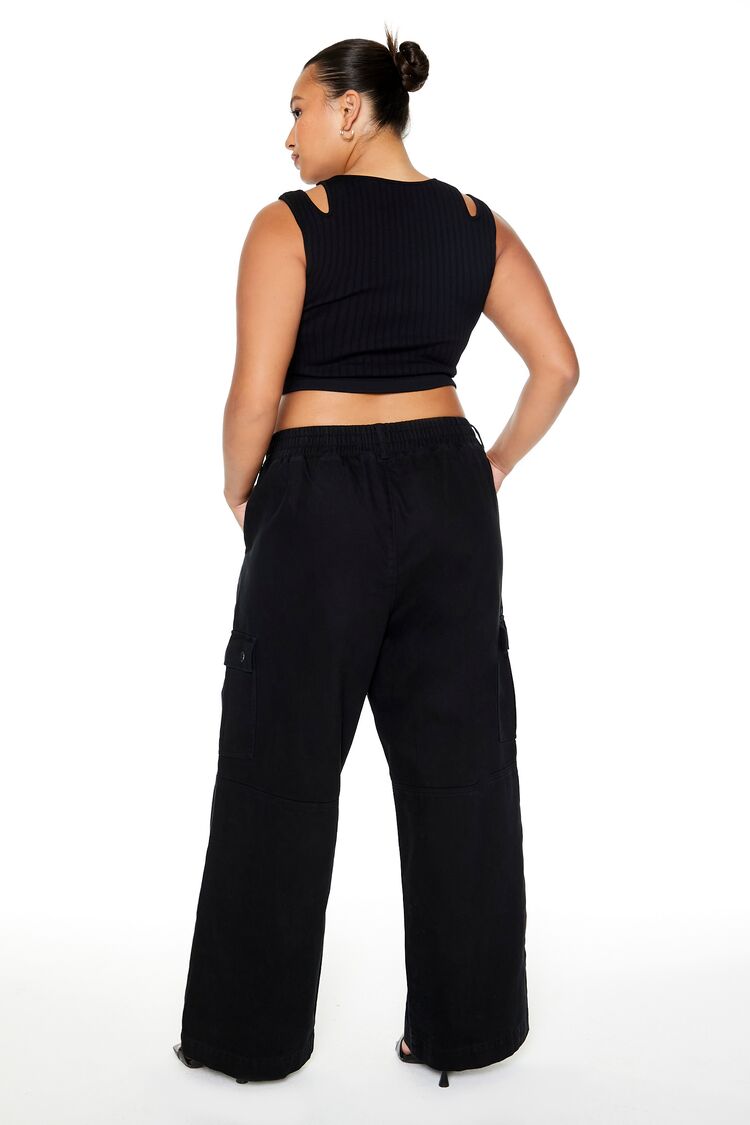 Plus Size Twill Wide-Leg Cargo Pants