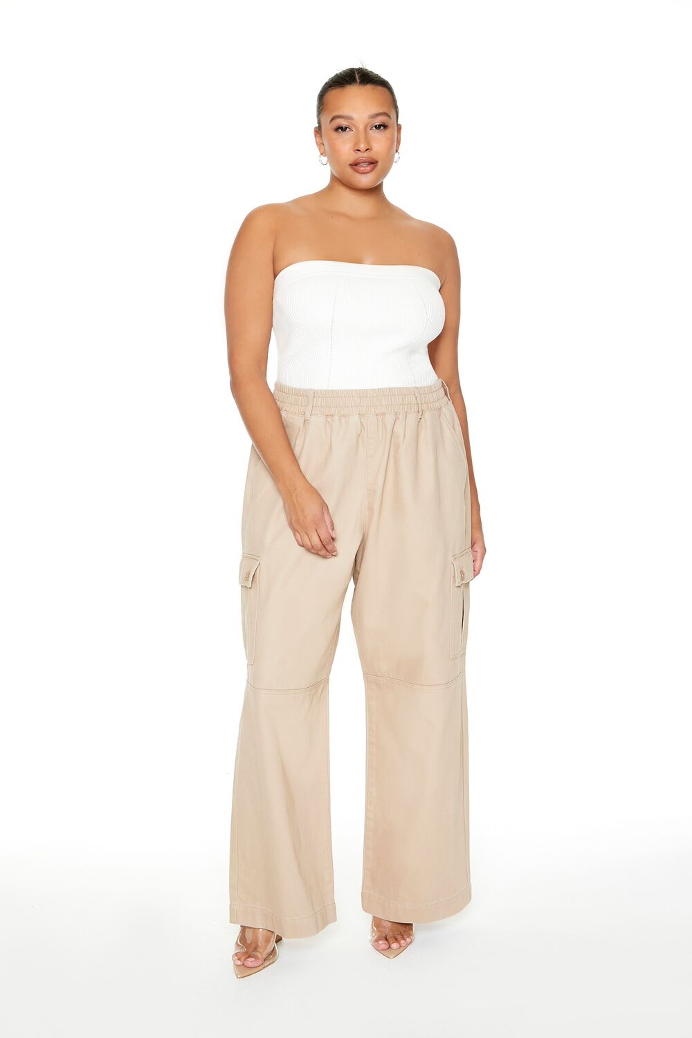 Plus Size Twill Wide-Leg Cargo Pants
