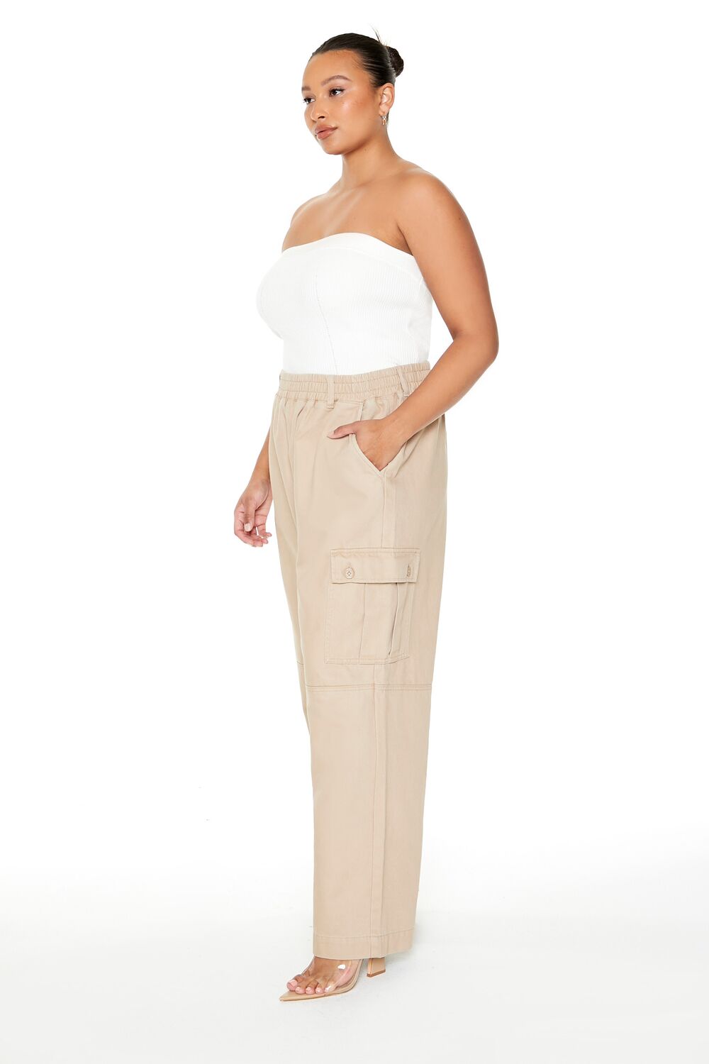 Plus Size Twill Wide-Leg Cargo Pants