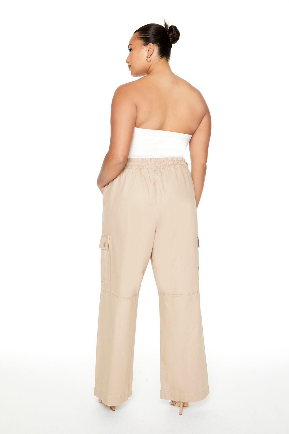 Plus Size Twill Wide-Leg Cargo Pants