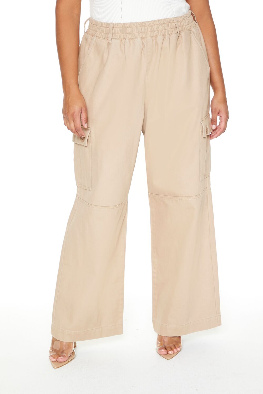 Plus Size Twill Wide-Leg Cargo Pants