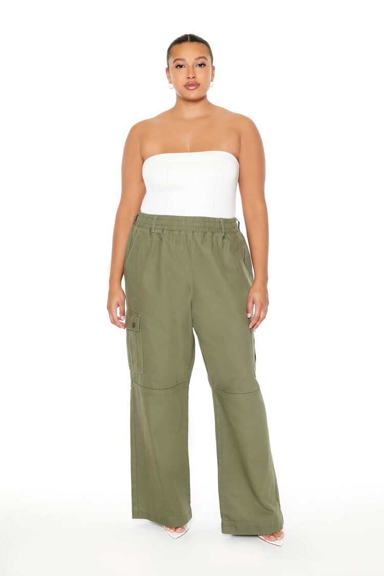 Plus Size Twill Wide-Leg Cargo Pants