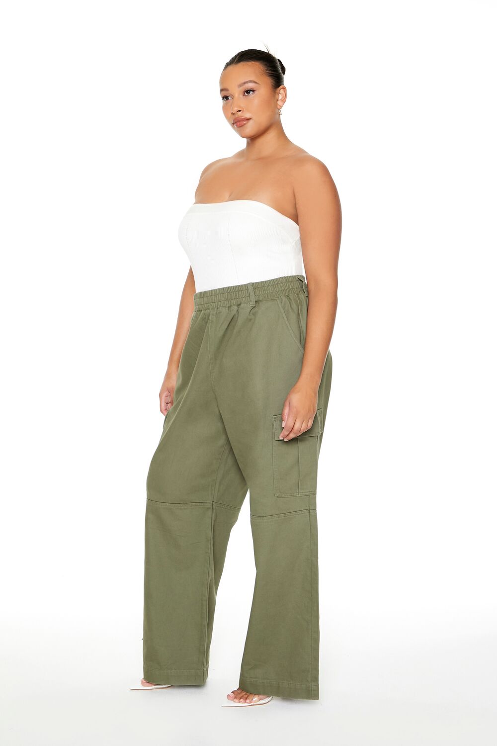 Plus Size Twill Wide-Leg Cargo Pants