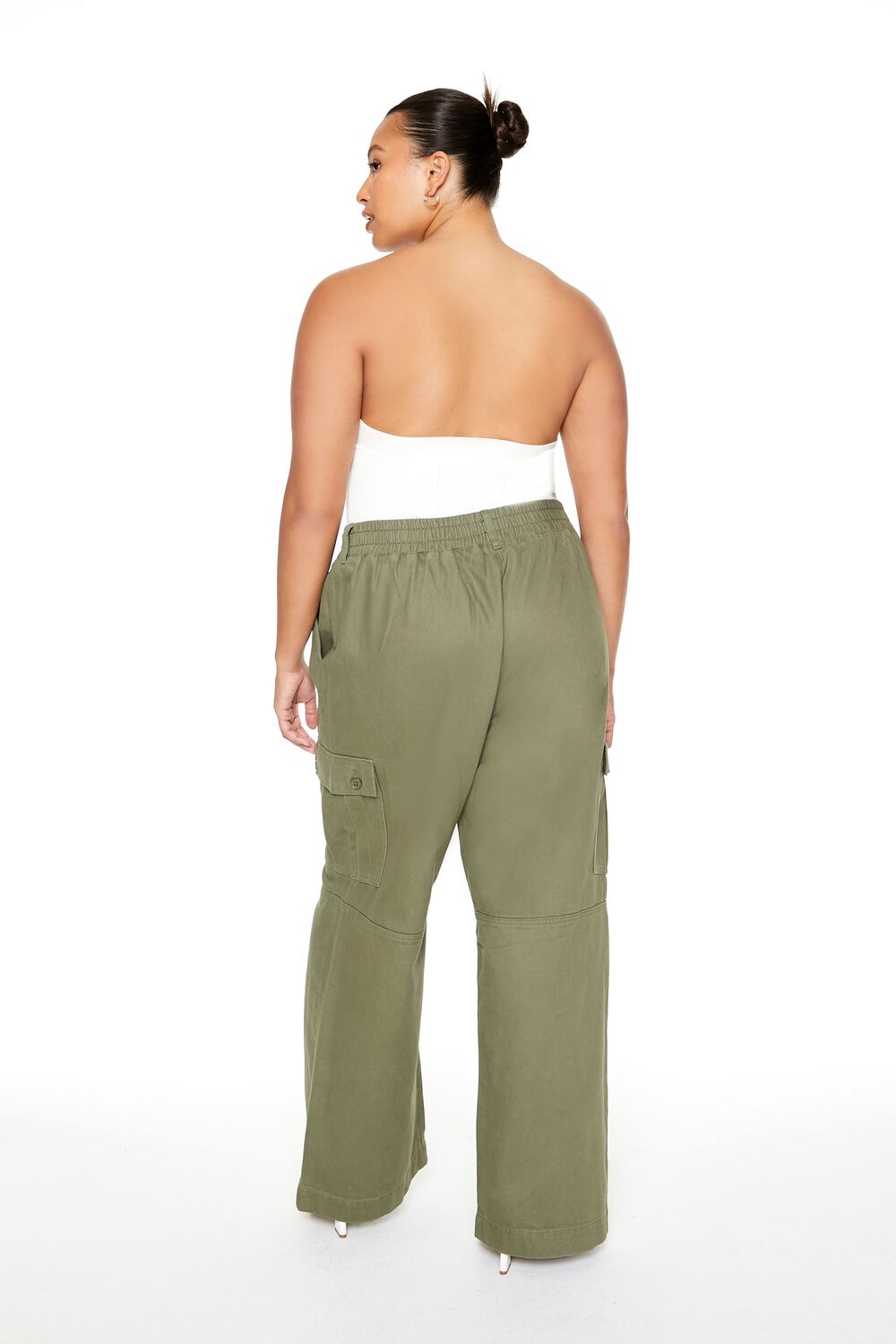Plus Size Twill Wide-Leg Cargo Pants