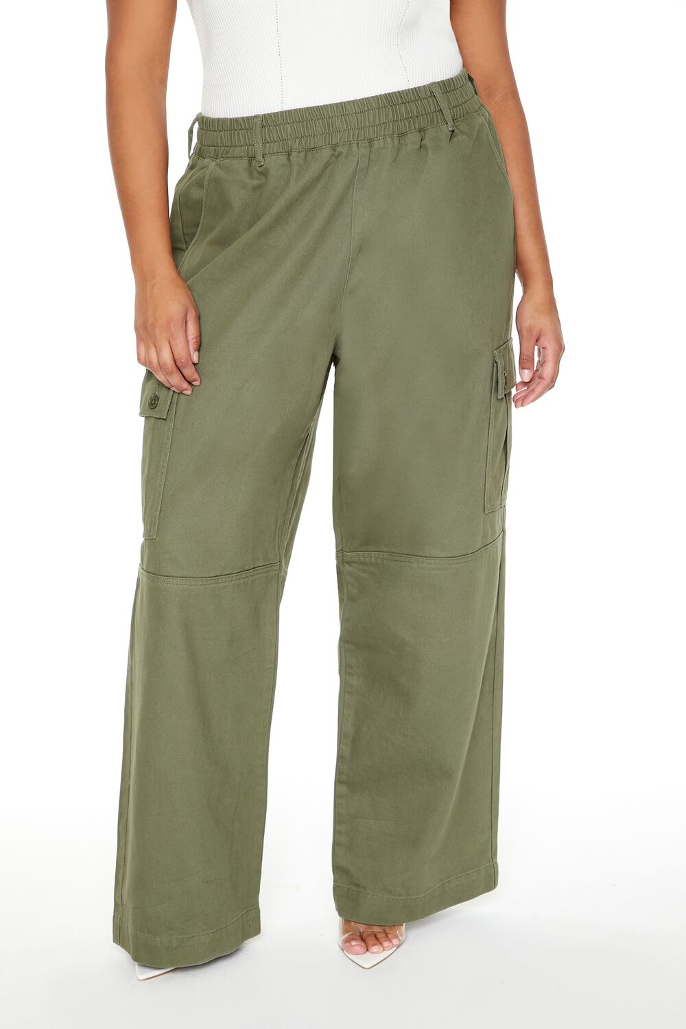 Plus Size Twill Wide-Leg Cargo Pants