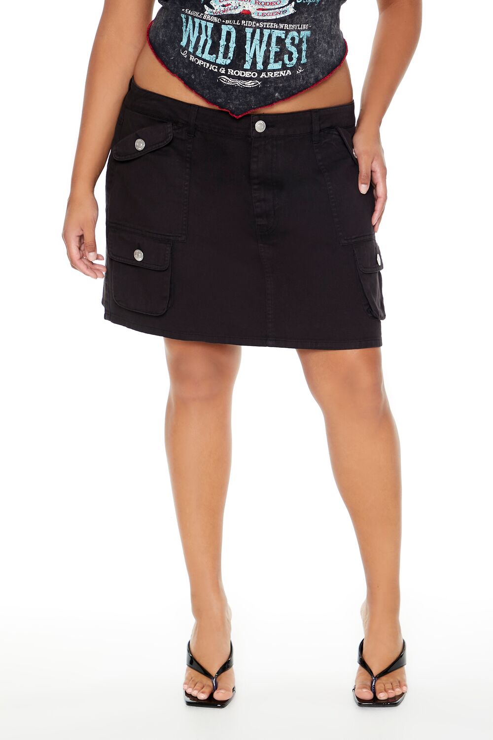 Plus Size Twill Cargo Mini Skirt