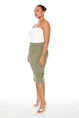 Plus Size Twill Midi Cargo Skirt