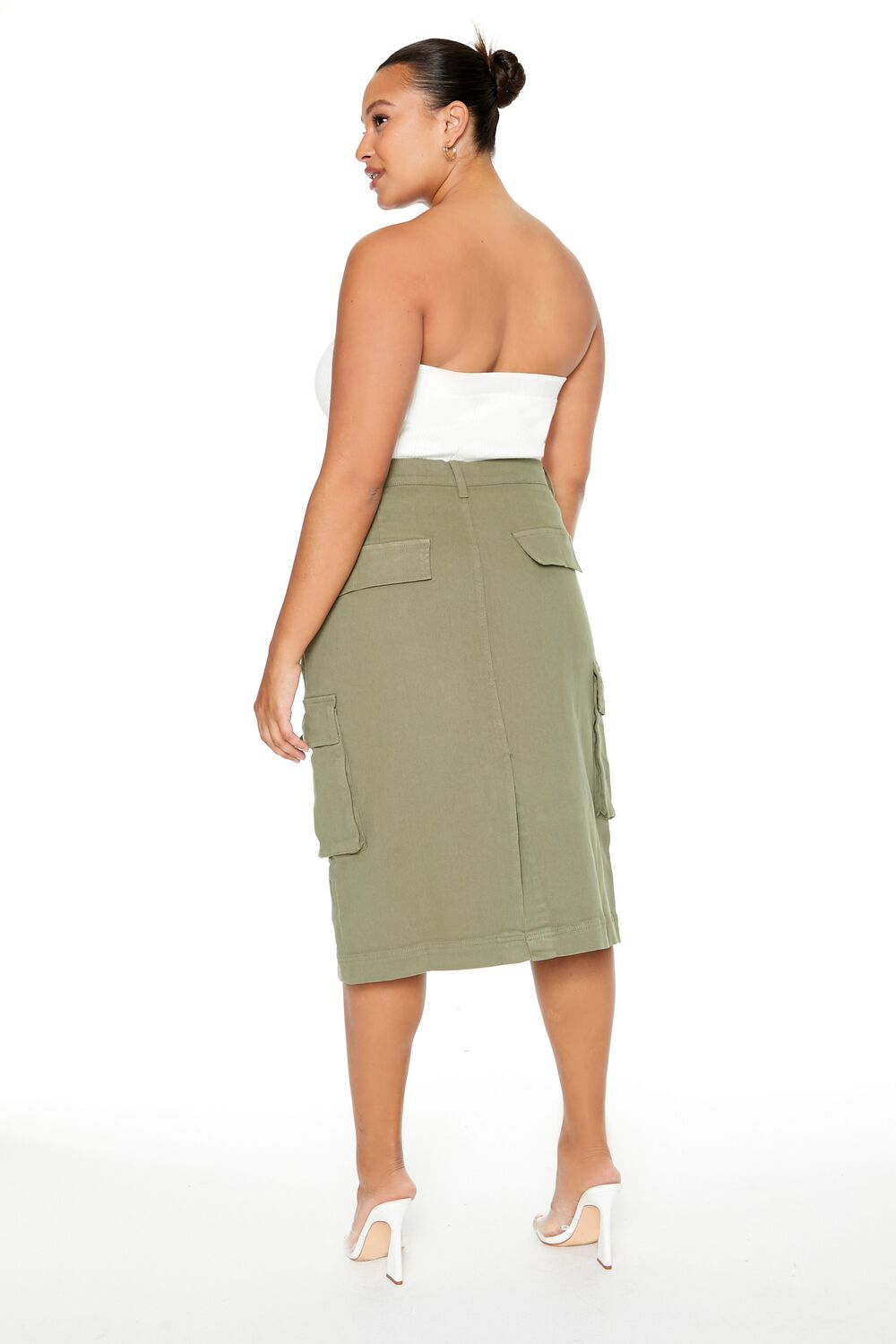 Plus Size Twill Midi Cargo Skirt
