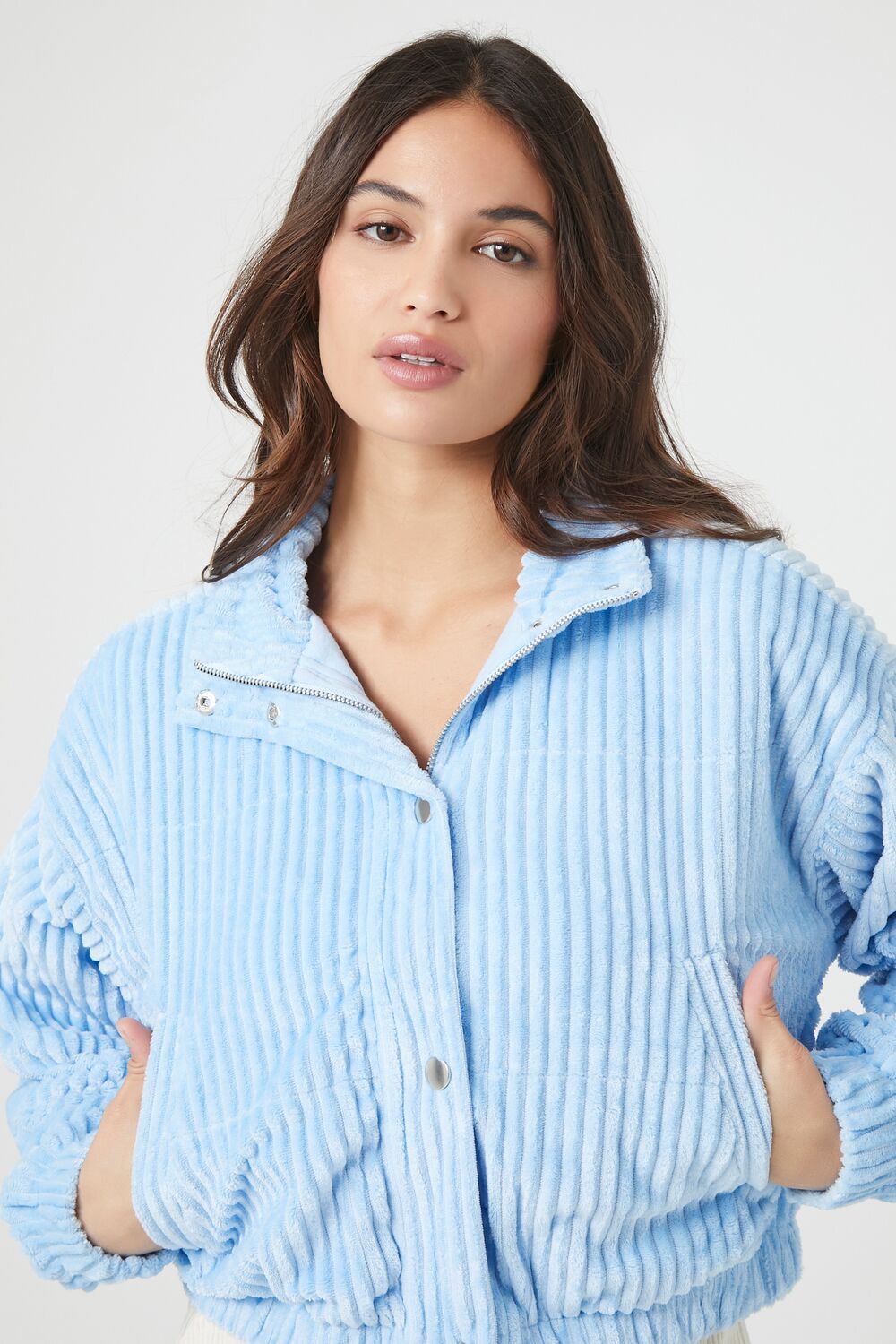 Ribbed Cropped Bomber Jacket