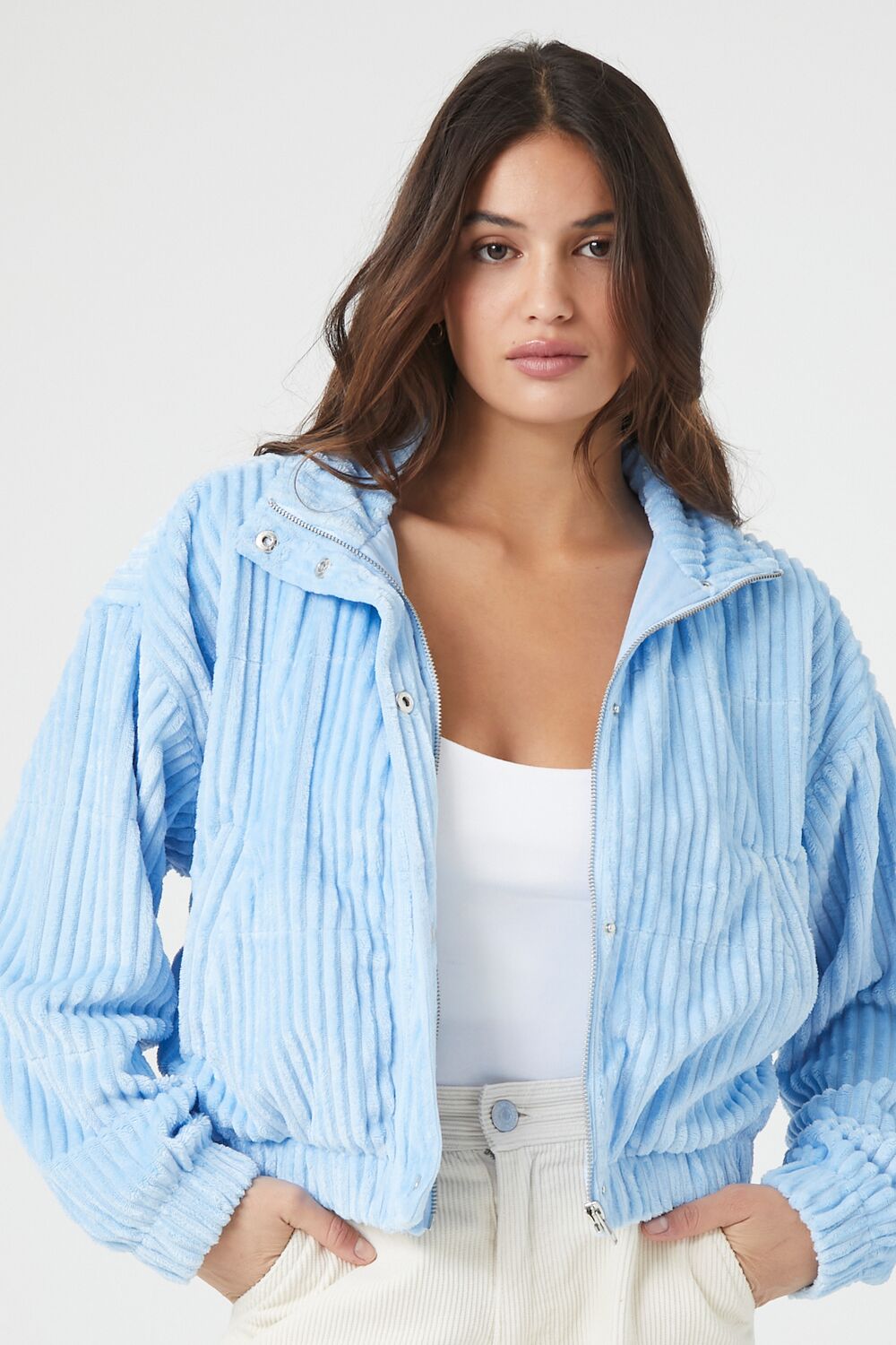 Ribbed Cropped Bomber Jacket