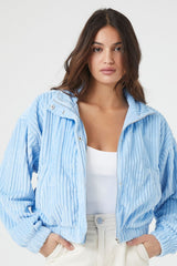 Ribbed Cropped Bomber Jacket