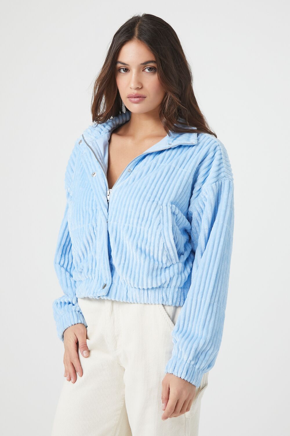 Ribbed Cropped Bomber Jacket