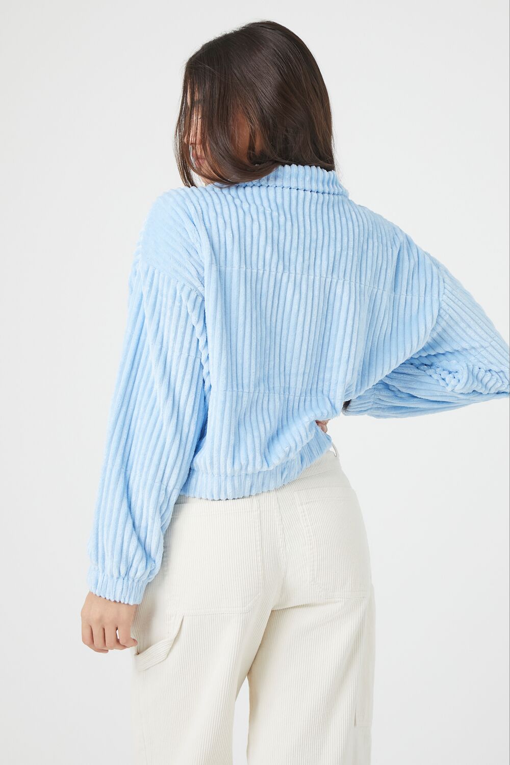 Ribbed Cropped Bomber Jacket