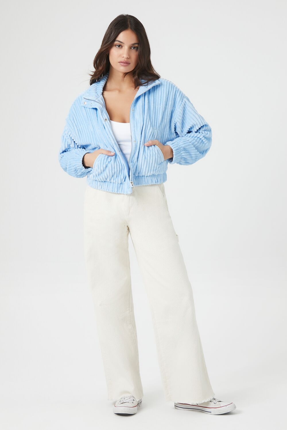 Ribbed Cropped Bomber Jacket