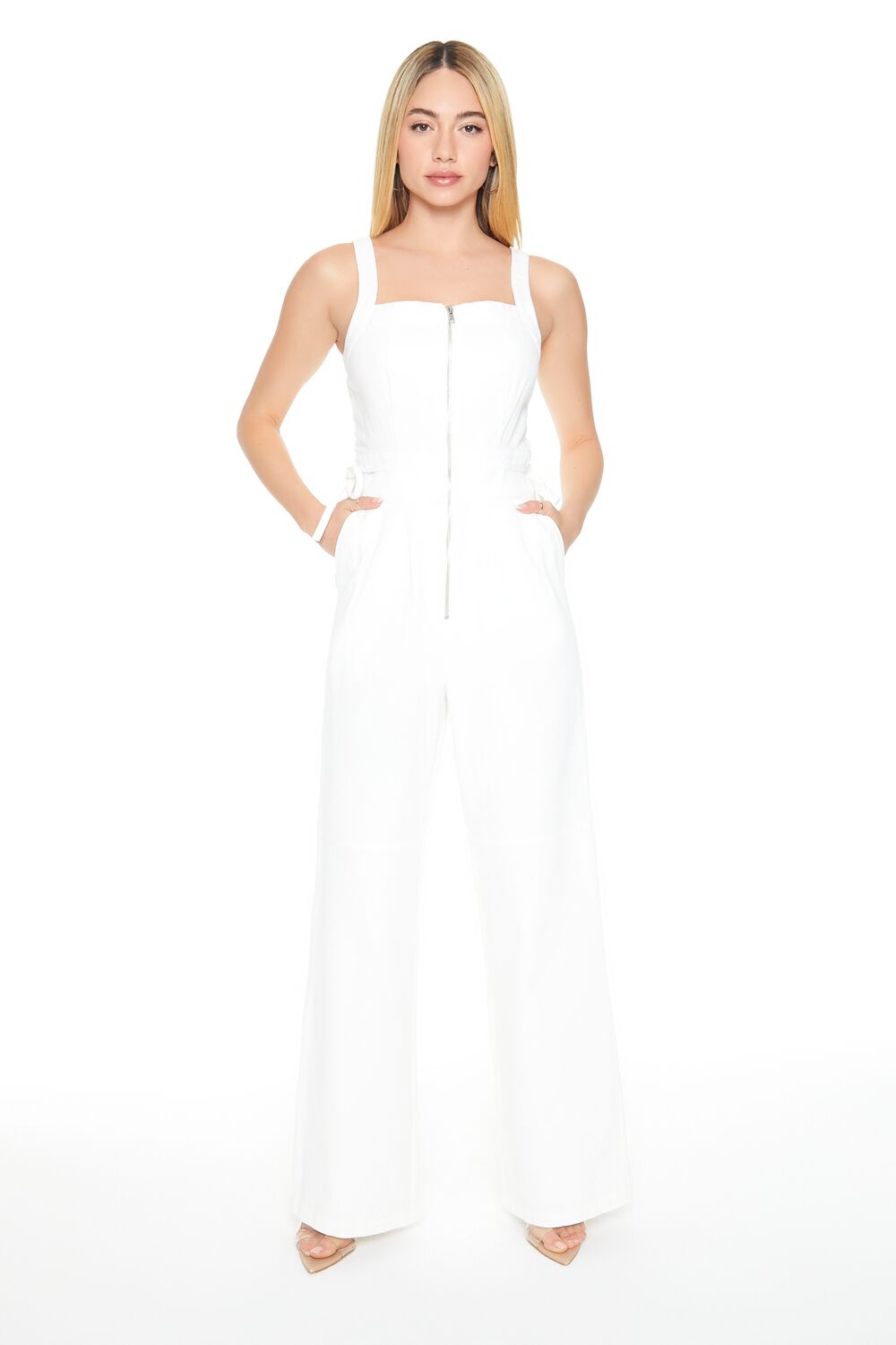 Cutout Zip-Up Denim Jumpsuit