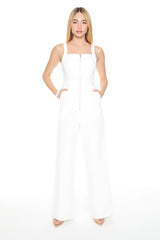 Cutout Zip-Up Denim Jumpsuit