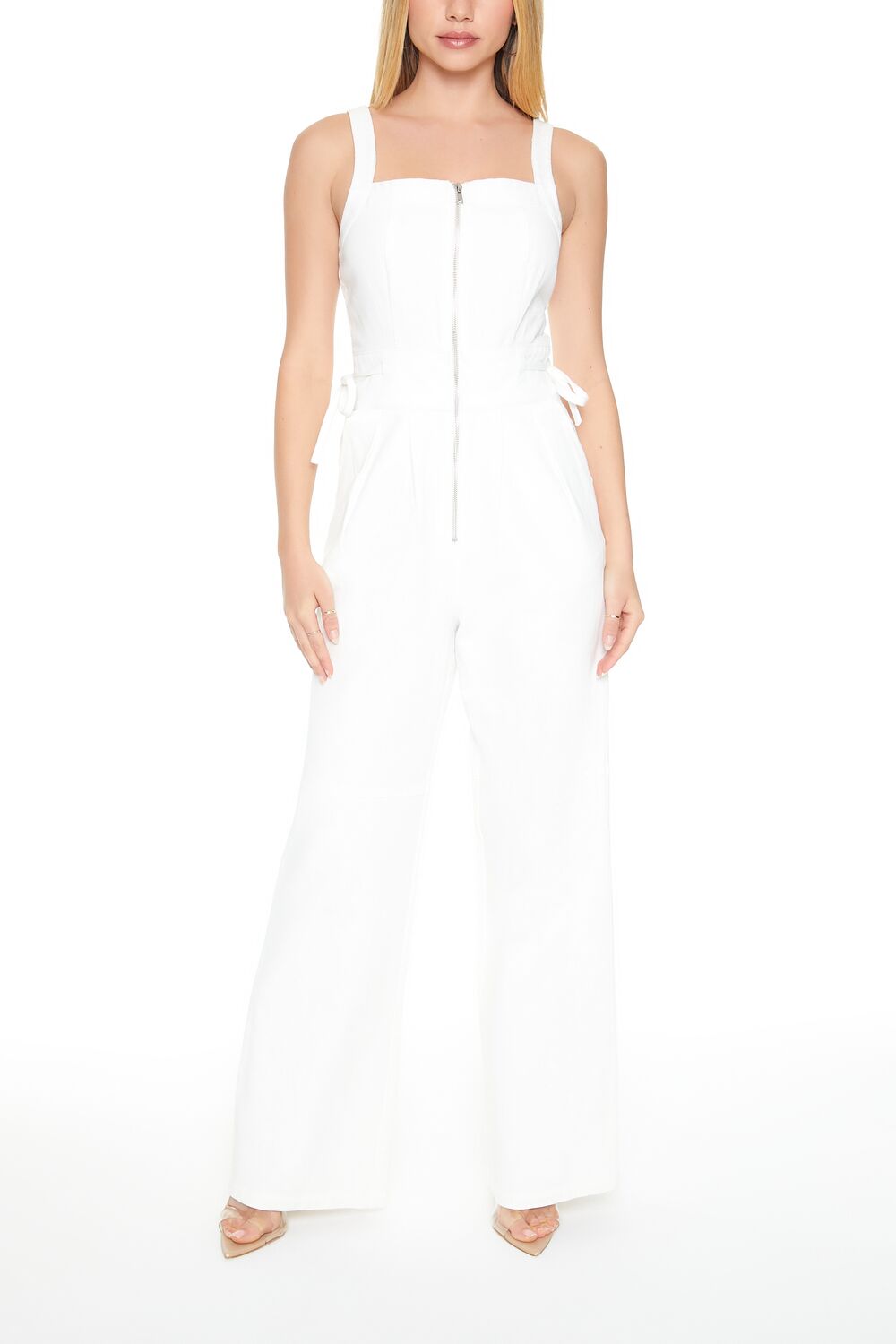 Cutout Zip-Up Denim Jumpsuit