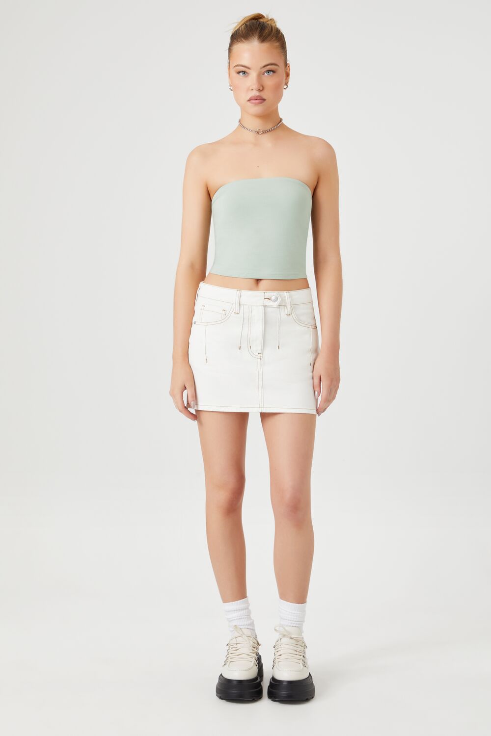 Cropped Cotton-Blend Tube Top