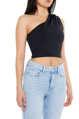 Ruched One-Shoulder Crop Top