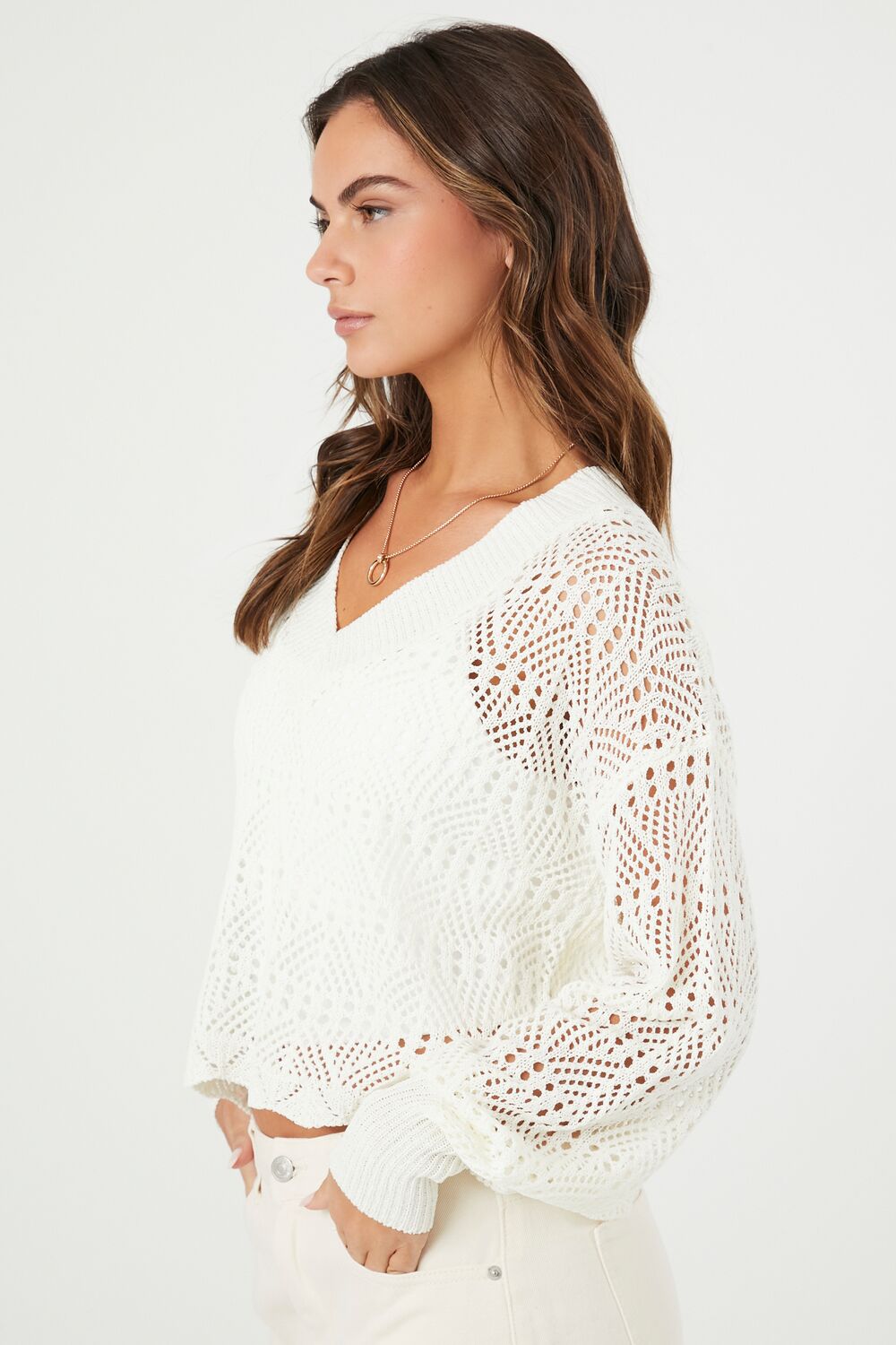 Cropped Open-Knit Sweater