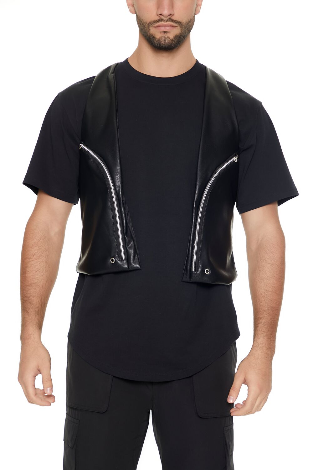 Faux Leather Zip-Pocket Vest