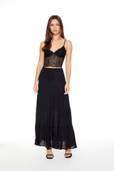 Tiered Drawstring Maxi Skirt