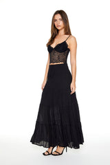 Tiered Drawstring Maxi Skirt