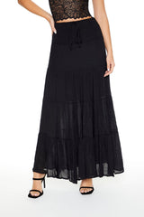 Tiered Drawstring Maxi Skirt