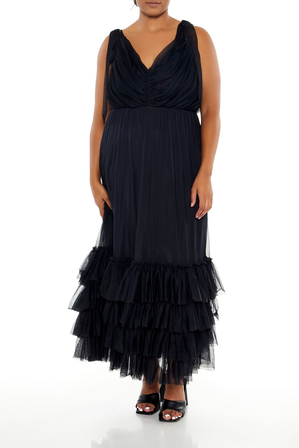 Plus Size Tiered Tie-Strap Maxi Dress