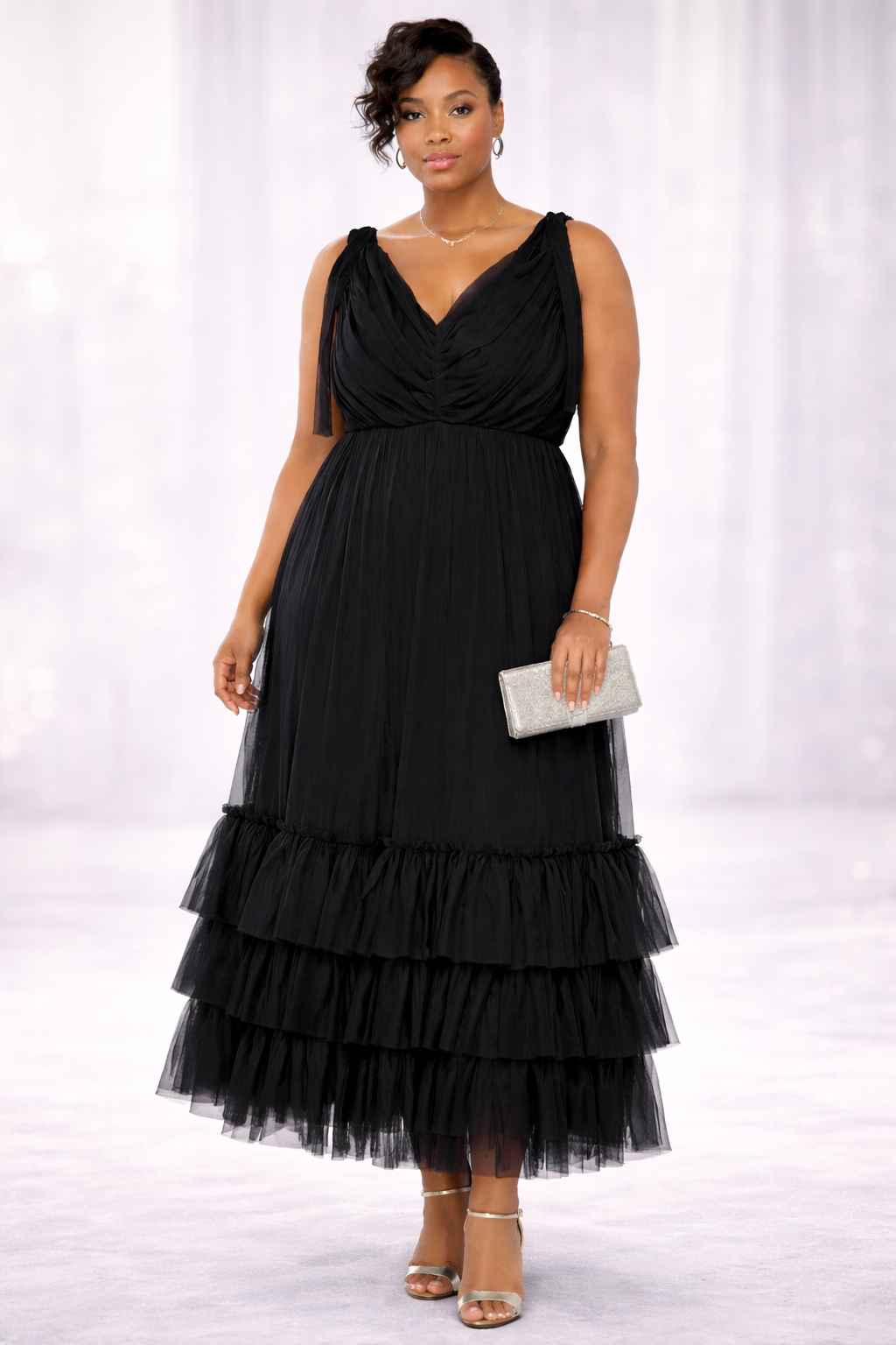 Plus Size Tiered Tie-Strap Maxi Dress