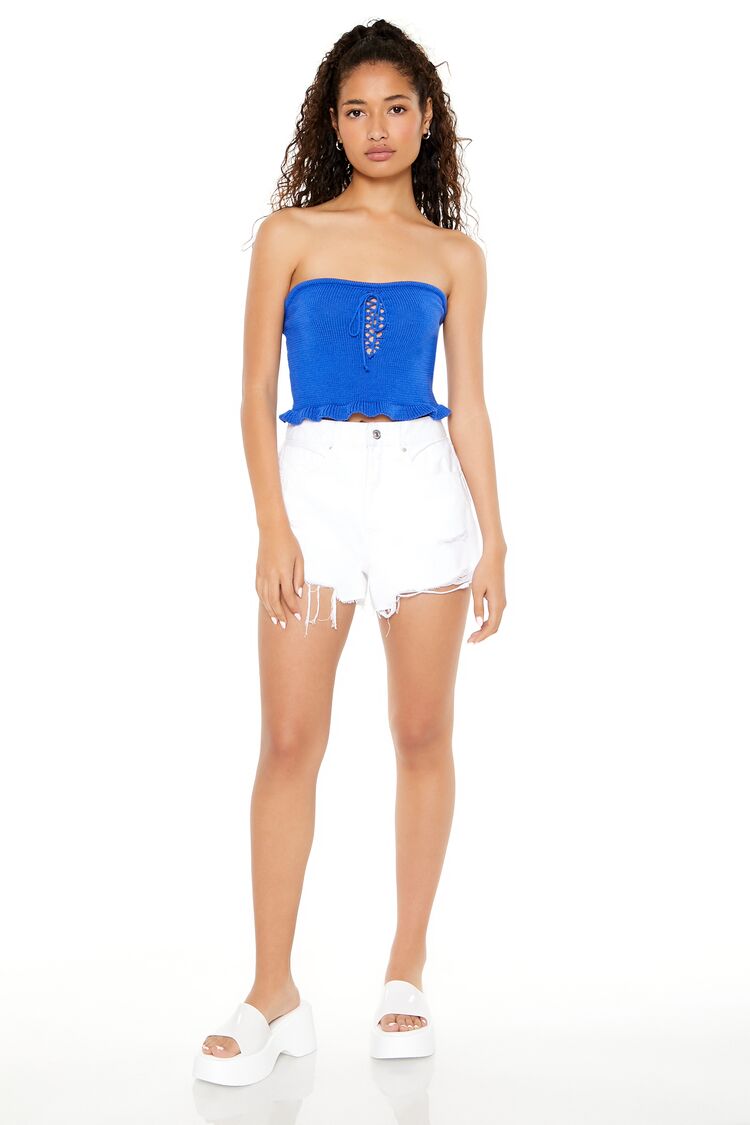 Sweater-Knit Ruffle Tube Top