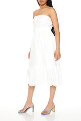 Strapless Eyelet Bow Midi Dress